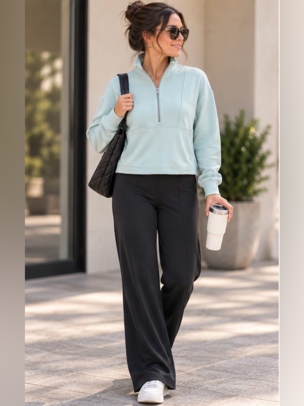 Athleta SEASOFT RIB 1/4 ZIP POPOVER Sweatshirt Seafoam Size M